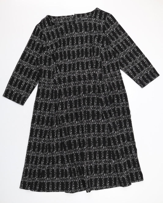 Bonmarché Womens Black Geometric Polyester A-Line Size 20 Round Neck Zip