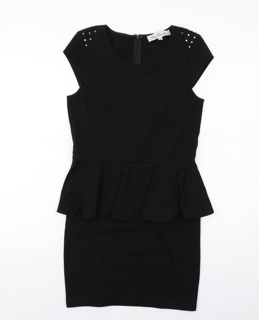True Decadence Womens Black Polyester Shift Size 10 V-Neck Zip