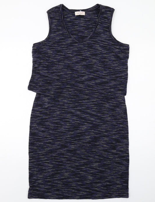 Per Una Womens Blue Striped Viscose Shift Size 14 Scoop Neck Pullover - Layered