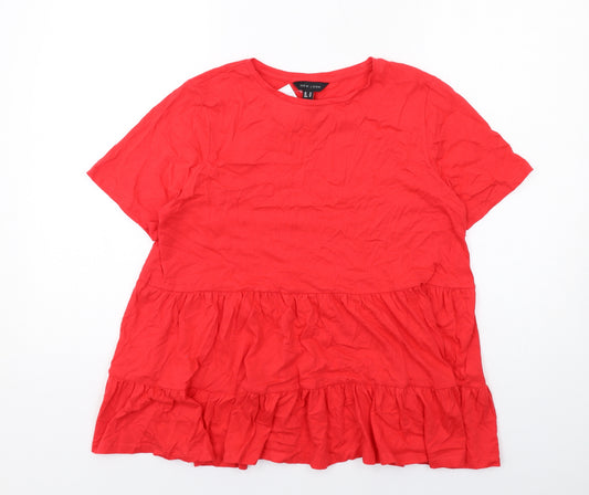 New Look Womens Red Cotton Basic T-Shirt Size 14 Crew Neck