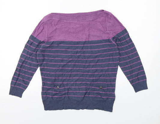 MANTARAY PRODUCTS Womens Purple Boat Neck Striped Cotton Pullover Jumper Size 14