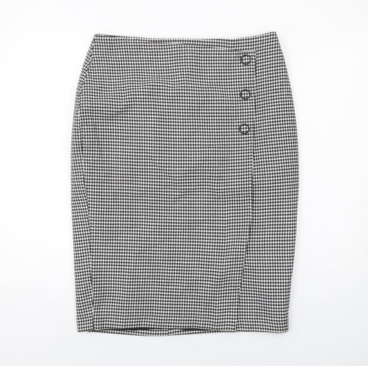Dorothy Perkins Womens Black Geometric Polyester Straight & Pencil Skirt Size 14 Zip - Houndstooth pattern