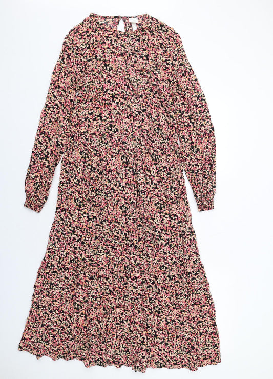 H&M Womens Multicoloured Floral Viscose Maxi Size XS Round Neck Button