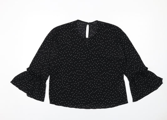 Topshop Womens Black Geometric Polyester Basic Blouse Size 8 Round Neck