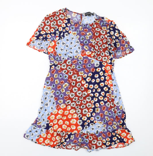 Dorothy Perkins Womens Multicoloured Floral Viscose Mini Size 12 Round Neck Button