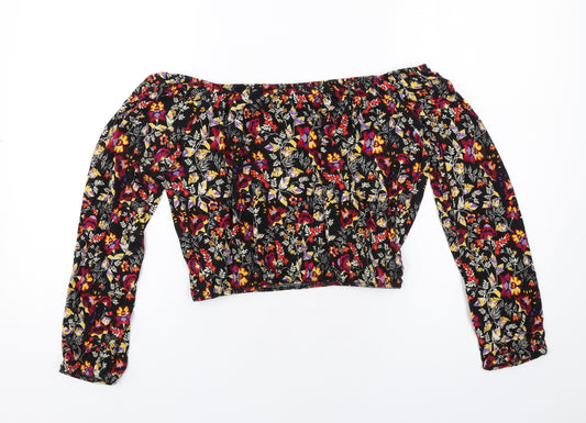 H&M Womens Multicoloured Floral Viscose Cropped Blouse Size S Off the Shoulder