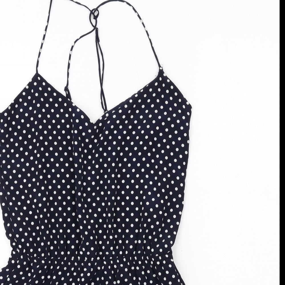 Zara Womens Blue Polka Dot Polyester Playsuit One-Piece Size M Zip