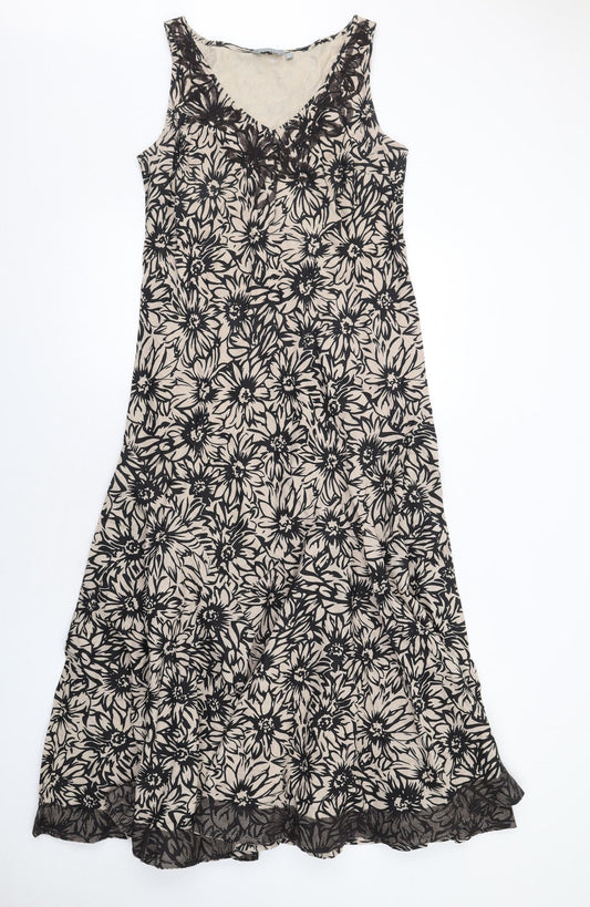 Per Una Womens Beige Floral Cotton A-Line Size 12 V-Neck Pullover
