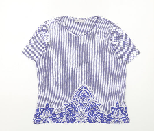 Per Una Womens Blue Striped Polyester Basic T-Shirt Size 16 Round Neck