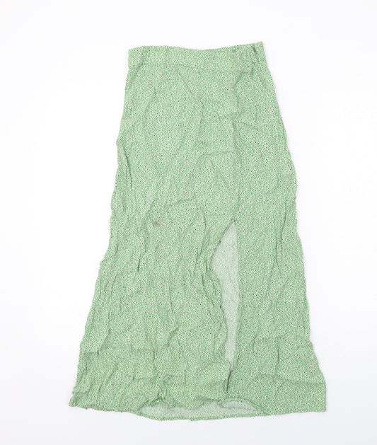 H&M Womens Green Floral Viscose A-Line Skirt Size 6 Zip