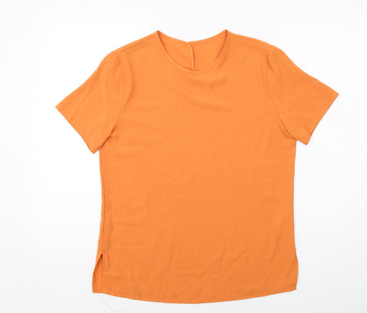 Marks and Spencer Womens Orange Polyester Basic Blouse Size 10 Crew Neck