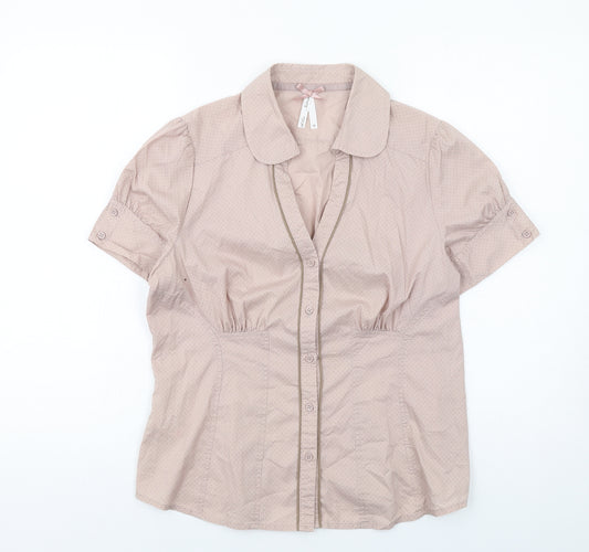 NEXT Womens Pink Cotton Basic Button-Up Size 14 Collared