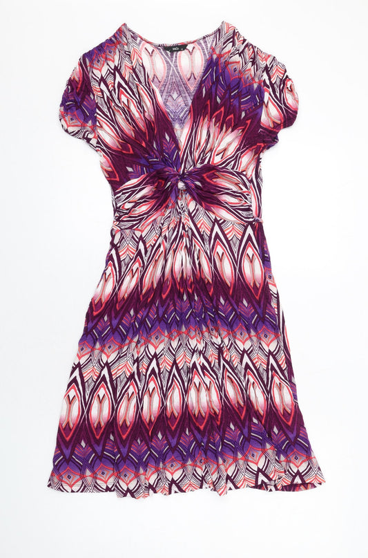 M&Co Womens Multicoloured Geometric Viscose A-Line Size 12 V-Neck Pullover