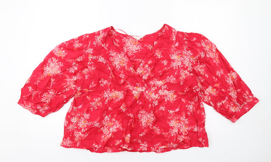Per Una Womens Red Geometric Cotton Basic Blouse Size M V-Neck
