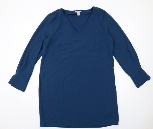 H&M Womens Blue Polyester Shift Size 16 V-Neck Pullover