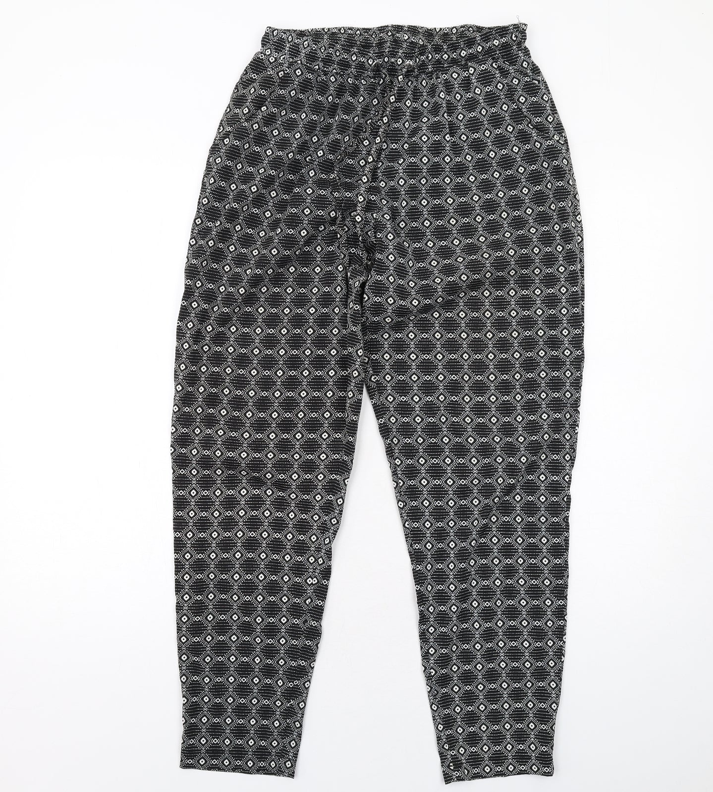 New Look Womens Black Geometric Polyester Trousers Size 10 L28 in Regular Drawstring