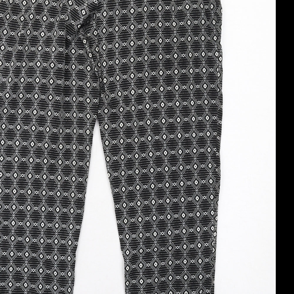 New Look Womens Black Geometric Polyester Trousers Size 10 L28 in Regular Drawstring