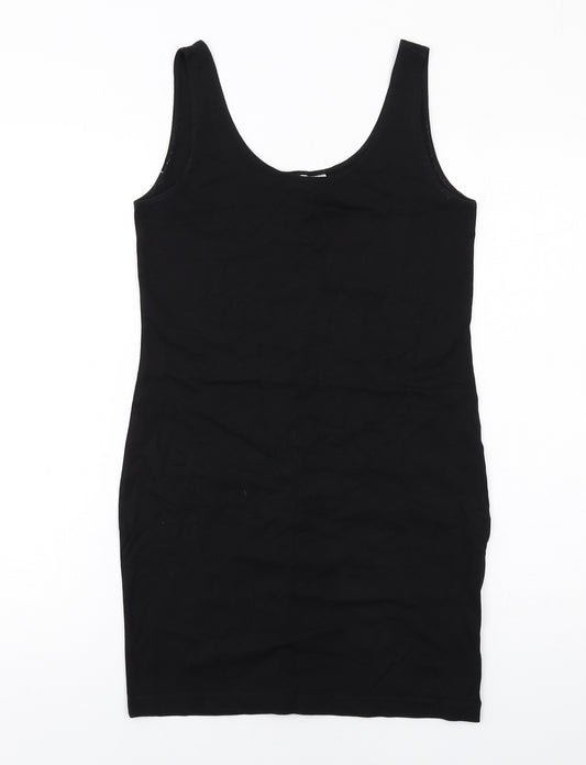 H&M Womens Black Cotton Tank Dress Size M Scoop Neck Pullover