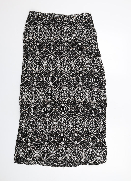 New Look Womens Black Geometric Viscose Maxi Skirt Size 12 Zip