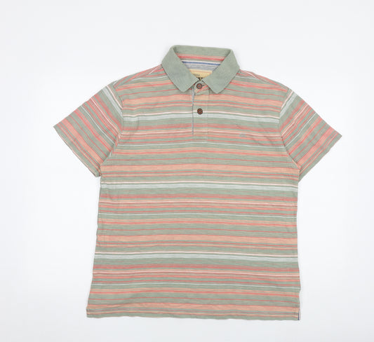 The North Coast Mens Multicoloured Striped 100% Cotton Polo Size M Collared Button