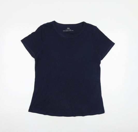 Marks and Spencer Womens Blue 100% Cotton Basic T-Shirt Size 16 Crew Neck