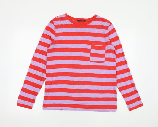 Marks and Spencer Womens Multicoloured Striped 100% Cotton Basic T-Shirt Size 8 Round Neck