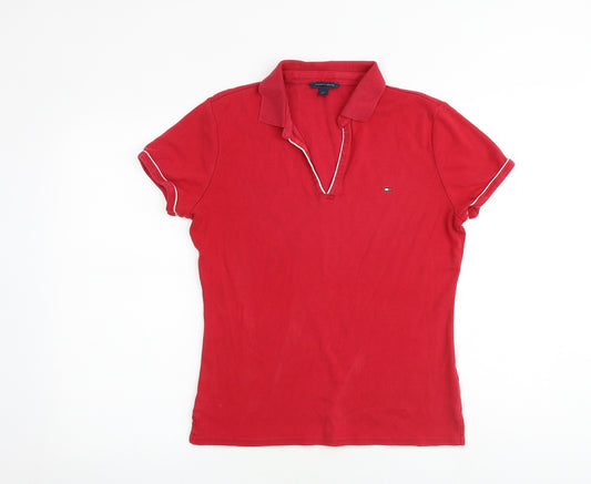Tommy Hilfiger Womens Red 100% Cotton Basic Polo Size L Collared