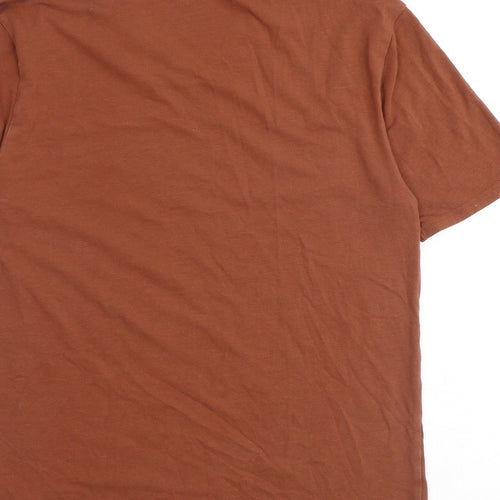 River Island Mens Brown Cotton T-Shirt Size M V-Neck