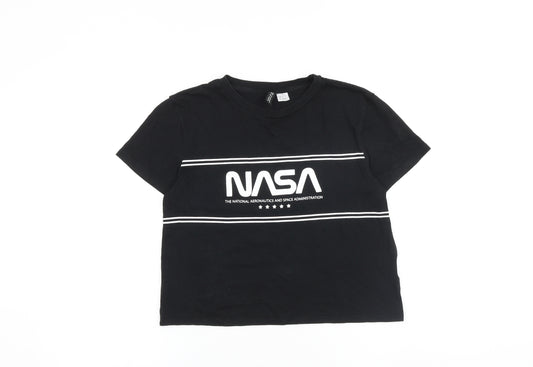 H&M Womens Black 100% Cotton Basic T-Shirt Size S Crew Neck - NASA