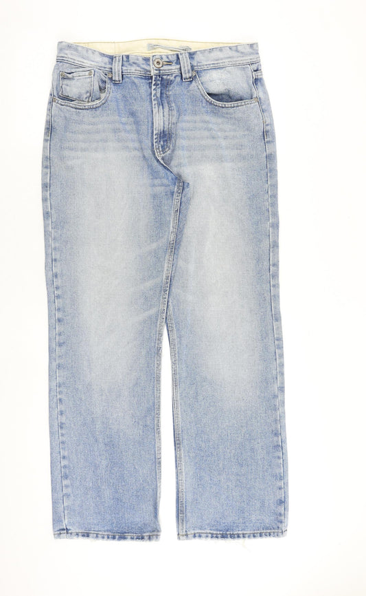 Raphael Valencino Mens Blue Cotton Wide-Leg Jeans Size 34 in L32 in Regular Zip