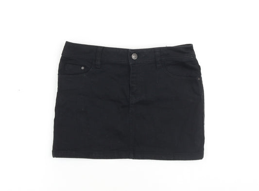 H&M Womens Black Cotton A-Line Skirt Size 6 Zip