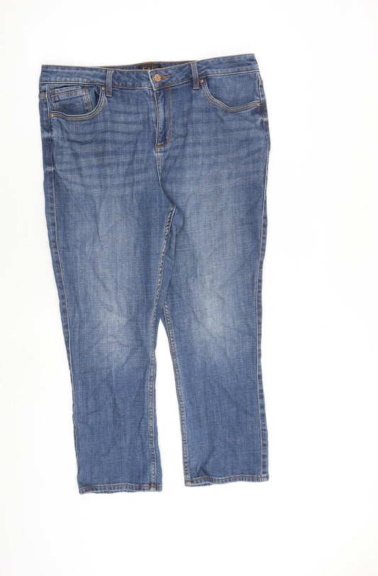 F&F Womens Blue Cotton Straight Jeans Size 16 L24 in Regular Zip