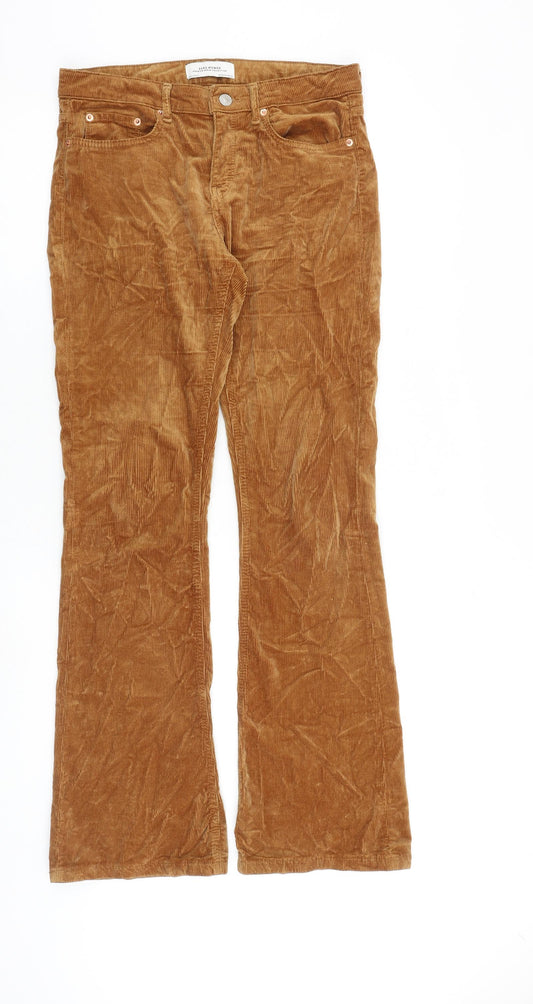 Zara Womens Brown Cotton Trousers Size 8 L32 in Regular Zip