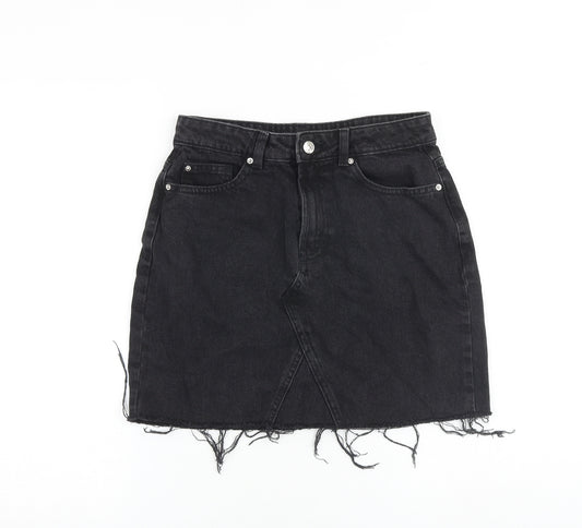 Denim & Co. Womens Grey Cotton A-Line Skirt Size 10 Zip