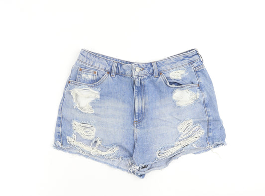 Topshop Womens Blue Cotton Cut-Off Shorts Size 12 L3 in Regular Zip - Distressed
