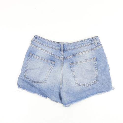 Topshop Womens Blue Cotton Cut-Off Shorts Size 12 L3 in Regular Zip - Distressed