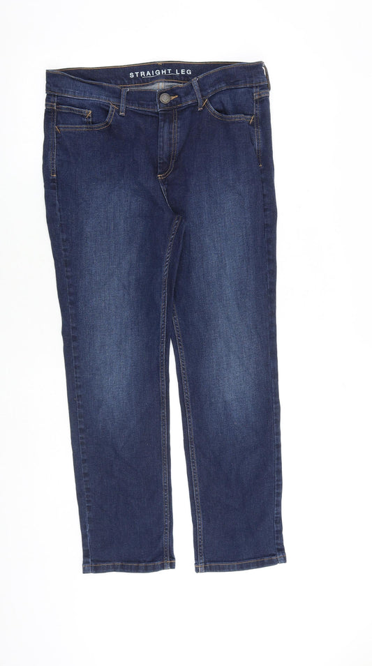 Marks and Spencer Womens Blue Cotton Straight Jeans Size 14 L27 in Regular Zip