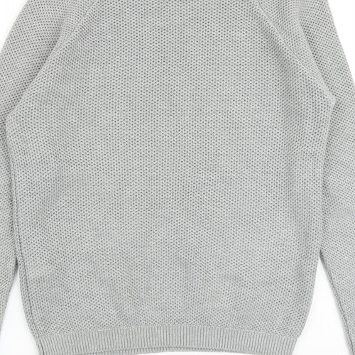 Topman Mens Grey Round Neck Acrylic Pullover Jumper Size XS Long Sleeve