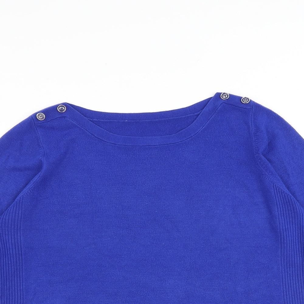 BHS Womens Blue Round Neck Acrylic Pullover Jumper Size 16