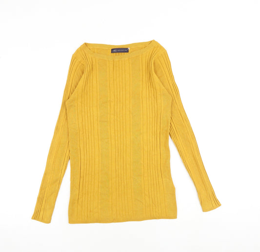 Marks and Spencer Womens Yellow Boat Neck Viscose Pullover Jumper Size 12