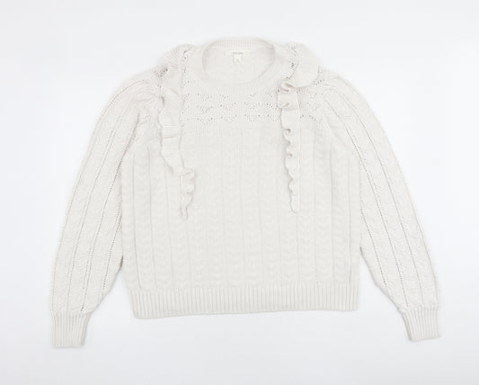 Per Una Womens Ivory Round Neck Cotton Pullover Jumper Size 16