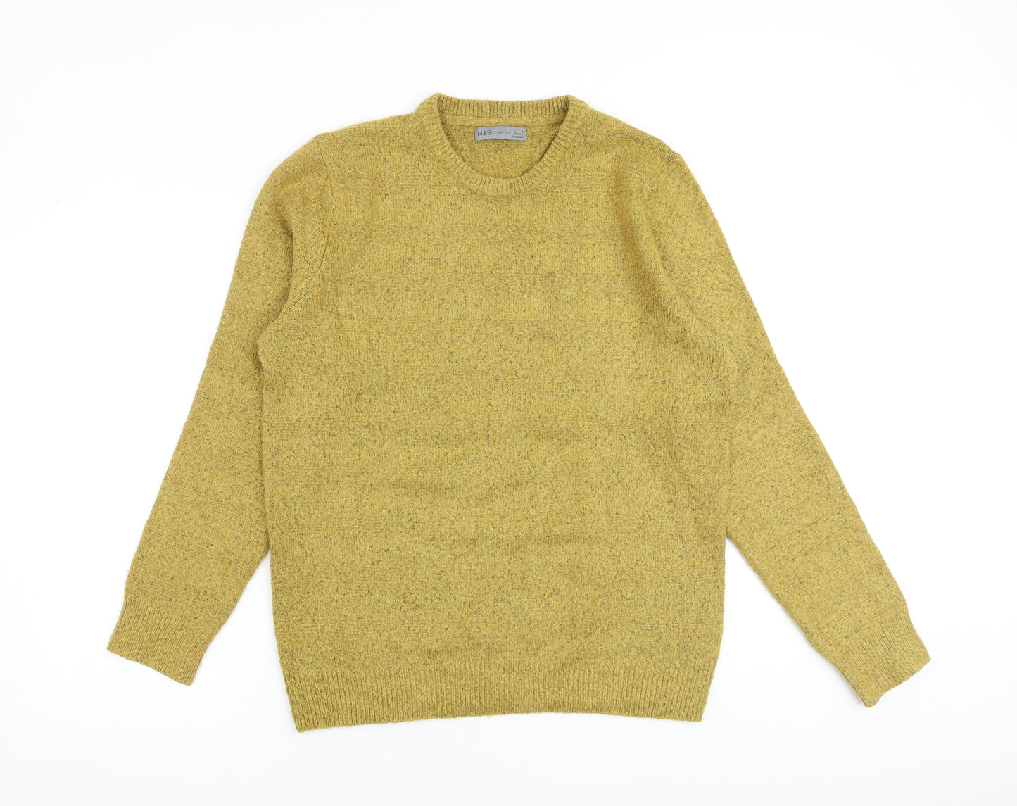Marks and Spencer Mens Yellow Round Neck Acrylic Pullover Jumper Size L Long Sleeve