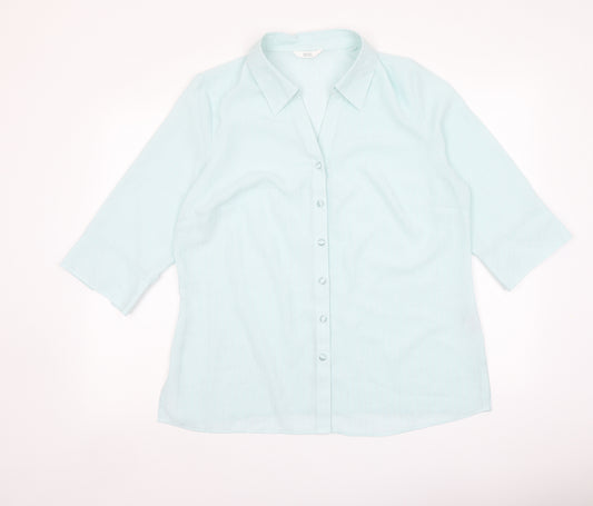 Marks and Spencer Womens Blue Polyester Basic Button-Up Size 16 Collared