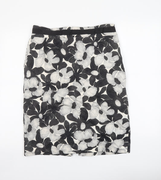 Coast Womens Black Floral Cotton Bandage Skirt Size 14 Zip