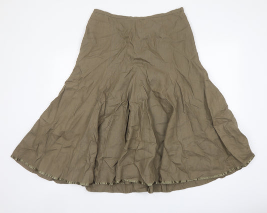 Coast Womens Green Linen A-Line Skirt Size 12 Zip