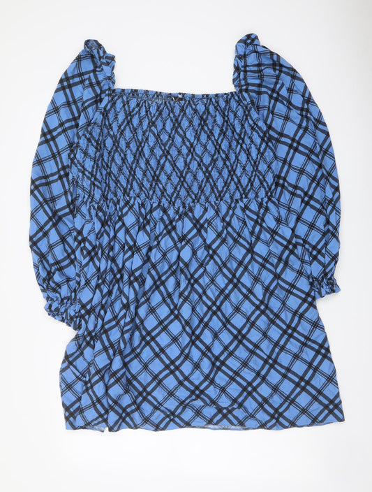 Nobody's Child Womens Blue Geometric Viscose Mini Size 16 Square Neck Pullover