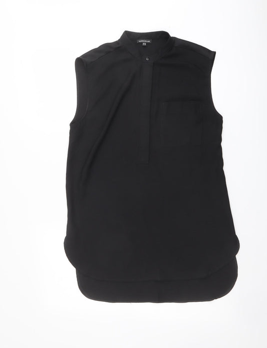 Warehouse Womens Black Polyester Basic Blouse Size 10 Round Neck