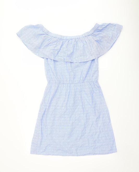 VERO MODA Womens Blue Striped Cotton A-Line Size XS Off the Shoulder Pullover