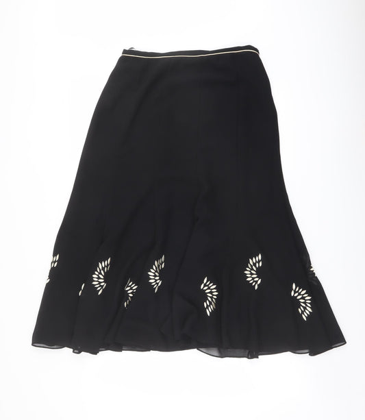 Jacques Vert Womens Black Geometric Polyester A-Line Skirt Size 12 Zip