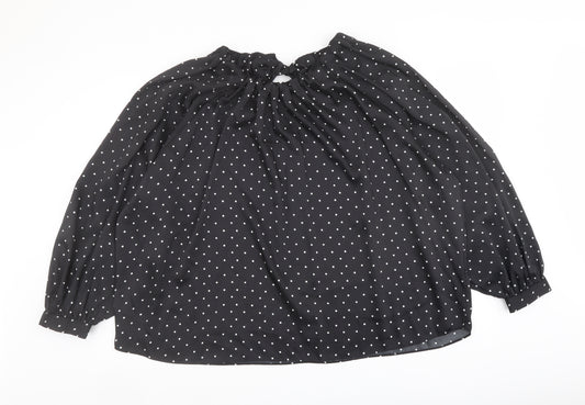 Marks and Spencer Womens Black Polka Dot Polyester Basic Blouse Size 20 Round Neck